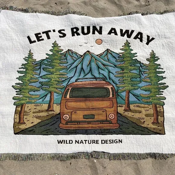 Woven Tapestry Beach Blanket Throws Decor Outdoor Camping Nature Mountain - Picture 1 of 4